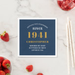 80th Birthday 1941 Blue Gold For Him Personalised Napkin<br><div class="desc">A personalised classic paper napkin design for that birthday celebration for a special person born in 1941 and turning 80. Add the name to this vintage retro style blue, white and gold design for a custom 80th birthday gift. Easily edit the name and year with the template provided. A wonderful...</div>