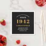 80th Birthday 1942 Black Gold For Him Personalised Napkin<br><div class="desc">A personalised classic paper napkin design for that birthday celebration for a special person born in 1942 and turning 80. Add the name to this vintage retro style black, white and gold design for a custom 80th birthday gift. Easily edit the name and year with the template provided. A wonderful...</div>