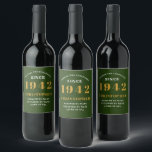 80th Birthday 1942 Black Green Retro Personalised Wine Label<br><div class="desc">A personalised classic label design for that birthday celebration for a special person born in 1942 and turning 80. Add the name to this vintage retro style green, white and gold design for a custom 80th birthday gift. Easily edit the name and year with the template provided. A wonderful custom...</div>
