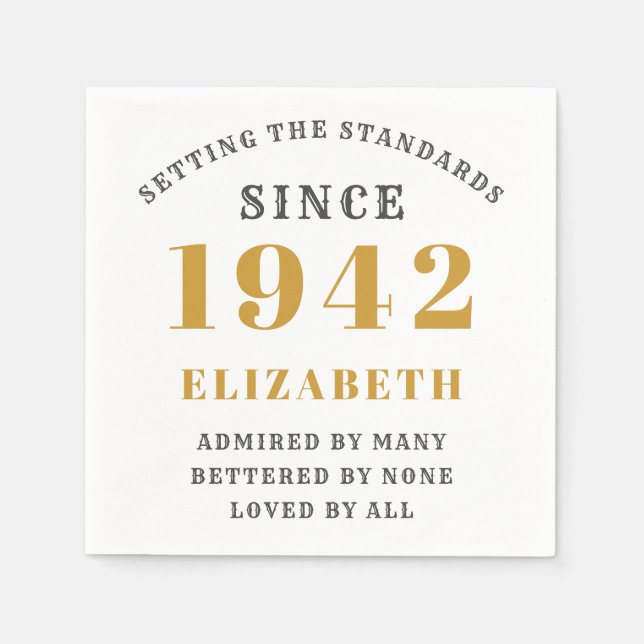 80th Birthday 1942 Fully Editable Gold White Napkin (Front)
