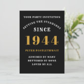 80th Birthday 1944 Black Gold Personalised For Him Invitation (Standing Front)