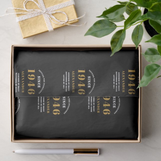 80th Birthday 1946 Black Gold Chic Elegant Tissue Paper (Gift)