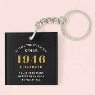 80th Birthday 1946 Black Gold For Her Personalized Key Ring