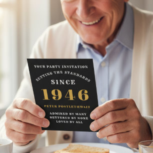 80th Birthday 1946 Black Gold Personalised For Him Invitation