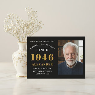 80th Birthday 1946 Black Gold Personalized Photo Invitation