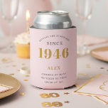 80th Birthday 1946 Keepsake Elegant Personalised Can Cooler<br><div class="desc">Celebrate a milestone 80th birthday with this chic, personalised can cooler! Featuring a sophisticated pink and grey design and the iconic 'Born in 1946' year, it's the perfect gift for keeping drinks cold in style. Customise it with the recipient's name for a unique keepsake they'll cherish. Ideal for birthday parties,...</div>