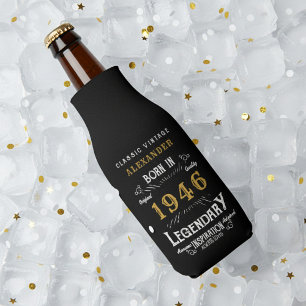80th Birthday 1946 Name Legend Chic Black Gold Bottle Cooler