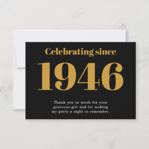 80th Birthday 1946 Retro Black And Gold Thank You Card