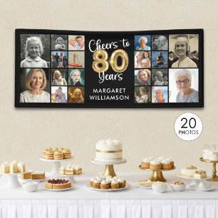 80th Birthday 20 Photo Collage Cheers to 80 Years Banner