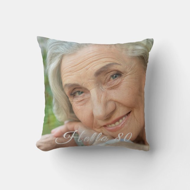80th birthday 2 photos hello 80 eighty cushion (Front)