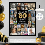 80th Birthday 39 Photo Collage Cheers to Years Poster<br><div class="desc">Celebrate an 80th birthday with a photo memories poster print utilising this easy-to-upload photo collage template with 39 square photos and the title CHEERS TO 80 YEARS and name in your choice of background colour in EDIT. The design features faux metallic gold foil balloon numbers and modern calligraphy script typography....</div>