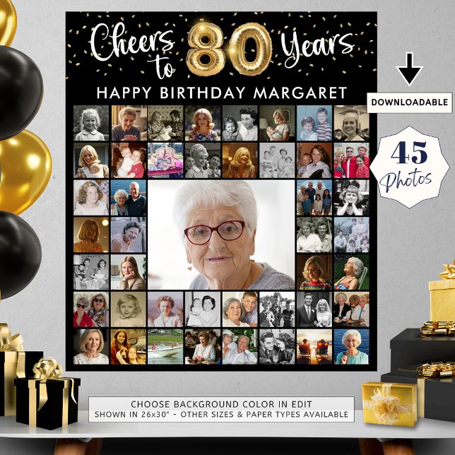 80th Birthday 45 Photo Collage Cheers to 80 Years Poster (Creator Uploaded)