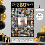 80th Birthday 55 Photo Collage Cheers to 80 Years Poster<br><div class="desc">80th Birthday 55 Photo Collage Cheers to 80 Years Poster Print. Create an 80th birthday photo memory display poster print utilising this easy-to-upload photo collage template with 55 pictures of him or her through the years for a fun birthday party decoration and commemorative keepsake. The design features the title CHEERS...</div>