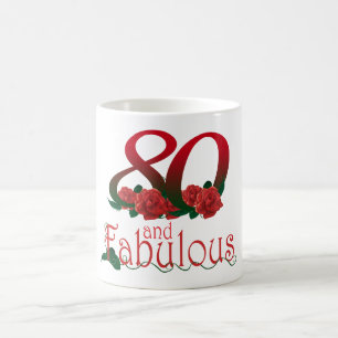 80th birthday 80 and fabulous red roses floral mug