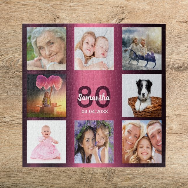 80th birthday 80 photo collage woman purple jigsaw puzzle (Creator Uploaded)