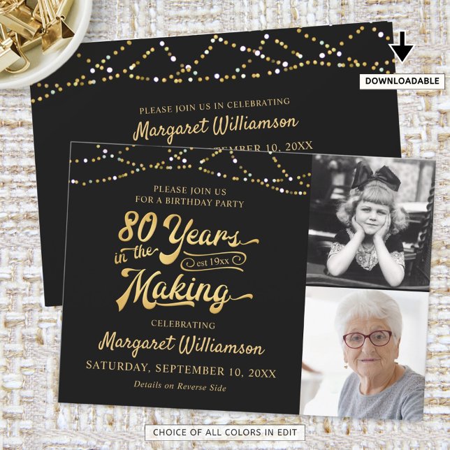 80th Birthday 80 YEARS IN THE MAKING Black Gold Invitation (Creator Uploaded)