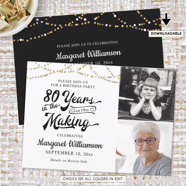 80th Birthday 80 YEARS IN THE MAKING Black Gold Invitation (Creator Uploaded)