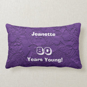 80th Birthday 80 Years Young Purple Dolls Lumbar Cushion