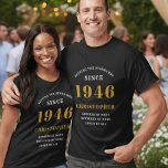 80th Birthday Add Name & Year Black Gold Party T-Shirt<br><div class="desc">Custom 80th Birthday Guest of Honour Black and Gold T-Shirt – Born Any Year Edition. Celebrate your milestone birthday in style with our Custom 80th Birthday Guest of Honour t-shirt. Our black and gold tee is the perfect statement piece for this special occasion. With a design that proudly features the...</div>