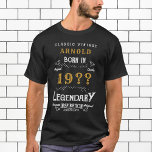 80th Birthday Add Name Year Legendary Black Gold T-Shirt<br><div class="desc">Make a special statement and show off your style with our 80th Birthday Add Name Year Legendary Black Gold T-Shirt. Perfect for your upcoming birthday celebration, it's customisable and allows you to choose a special name and year to be printed on the Tee in beautiful script. The vibrant black and...</div>