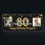 80th Birthday AGED TO PERFECTION Black Gold Stars Banner<br><div class="desc">Black and gold stars birthday banner for any age birthday personalised with two photos and your custom text. The sample shows AGED TO PERFECTION over the editable age 80 and the editable greeting HAPPY BIRTHDAY NAME. Fun to use Then and Now photos. PHOTO TIP: For fastest/best results, choose a photo...</div>