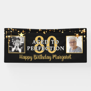 80th Birthday AGED TO PERFECTION Black Gold Stars Banner