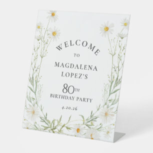 80th Birthday April Birth Flower Daisy Custom Pedestal Sign