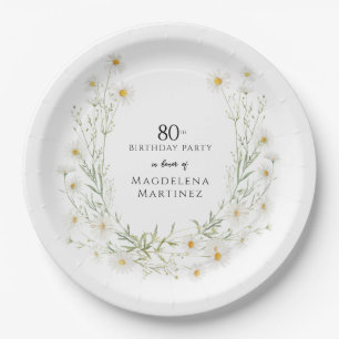 80th Birthday April Birthday Month Daisy Custom Paper Plate