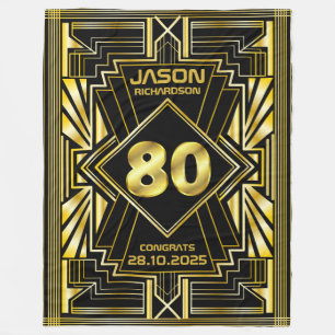 80th Birthday Art Deco Gold Black Great Gatsby Fleece Blanket