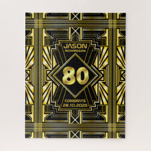 80th Birthday Art Deco Gold Black Great Gatsby Jigsaw Puzzle