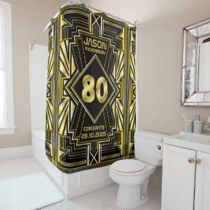 80th Birthday Art Deco Gold Black Great Gatsby Shower Curtain