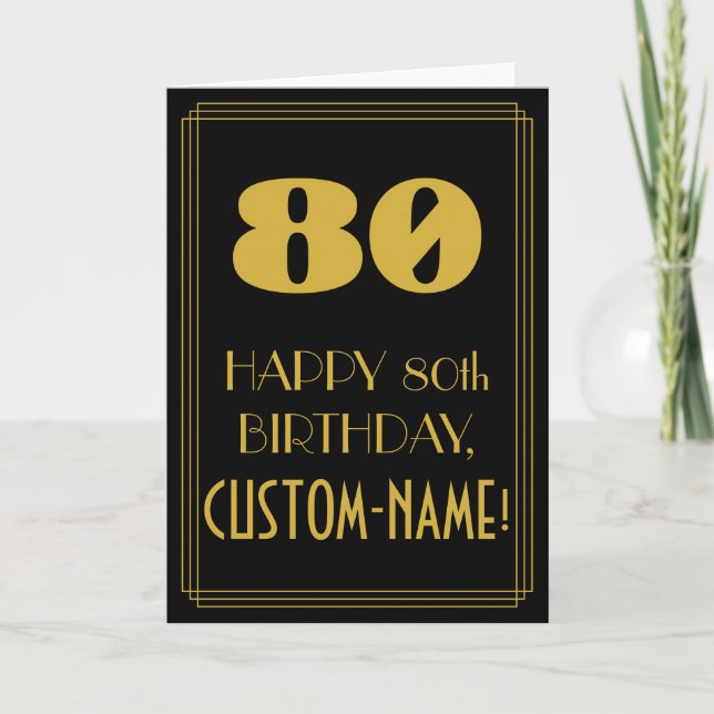 80th Birthday ~ Art Deco Inspired Look "80" & Name Card (Front)