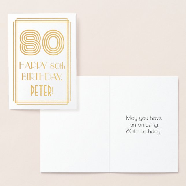 80th Birthday - Art Deco Inspired Look "80" & Name Foil Card (Display)