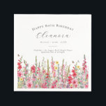 80th Birthday August Birth Flower Custom Napkin<br><div class="desc">Perfect table decor for an August birthday party. Pink gladiolus is the birth flower for that month. It forms a pretty watercolor bottom border on this floral personalised napkin. The birthday guest of honour's name, age and birthdate are placed above it using elegant calligraphy and typography. All text is editable....</div>