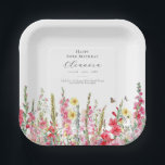 80th Birthday August Birth Flower Party Supplies Paper Plate<br><div class="desc">Perfect table decor for an August birthday party. Pink gladiolus is the birth flower for that month. It forms a pretty watercolor bottom border on this floral personalised plate. The birthday guest of honour's name, age and birthdate are placed above it using elegant calligraphy and typography. All text is editable....</div>