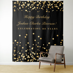 80th Birthday Backdrop, Photobooth Backdrop, Gold Tapestry