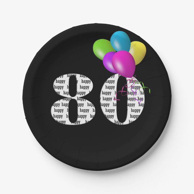 80th birthday balloon bouquet paper plate (Front)