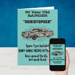 80th Birthday Banger Love Vintage Car Retro Style Card<br><div class="desc">Easily customise the text of this birthday card using the template provided. Part of the "Banger" range of designs.</div>
