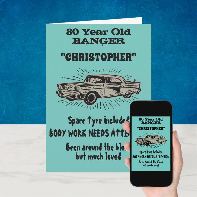 80th Birthday Banger Love Vintage Car Retro Style Card (Creator Uploaded)