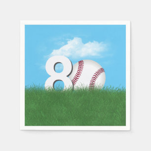 80th Birthday Baseball In Green Grass Napkin