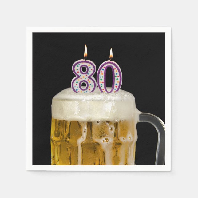 80th Birthday Beer on black Napkin (Front)
