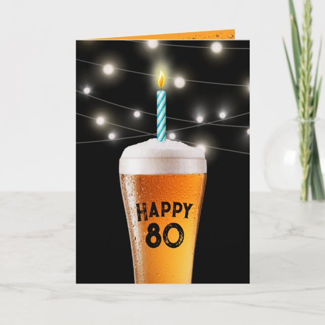 80th Birthday Beer with Candle Card (Front)