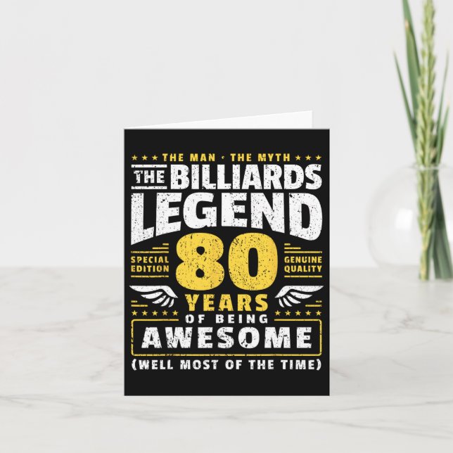 80th Birthday Billiards Player 80 Years Old Billia Card (Front)