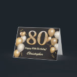 80th Birthday Black and Gold Balloons Birthday Card<br><div class="desc">80th Birthday Black and Gold Balloons and Confetti Birthday Card. For further customisation,  please click the "Customise it" button and use our design tool to modify this template.</div>