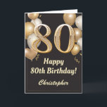 80th Birthday Black and Gold Balloons Confetti Card<br><div class="desc">80th Birthday Black and Gold Balloons Confetti Card. For further customisation,  please click the "Customise it" button and use our design tool to modify this template.</div>