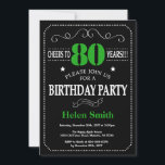 80th Birthday Black and Green Chalkboard Invitation<br><div class="desc">80th Birthday Invitation Black and Green Typography. Chalkboard. Black and White Background. Adult Birthday. Male Men or Women Birthday. Kids Boy or Girl Lady Teen Teenage Bday Invite. 13th 15th 16th 18th 20th 21st 30th 40th 50th 60th 70th 80th 90th 100th. Any Age. For further customisation, please click the "Customise...</div>