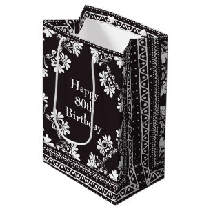 80th Birthday Black and White Bandanna  Medium Gift Bag