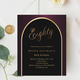 80th birthday black burgundy gold arch invitation