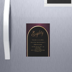 80th birthday black burgundy gold arch luxury magnetic invitation