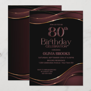 80th Birthday Black Dusty Pink Party Invitation